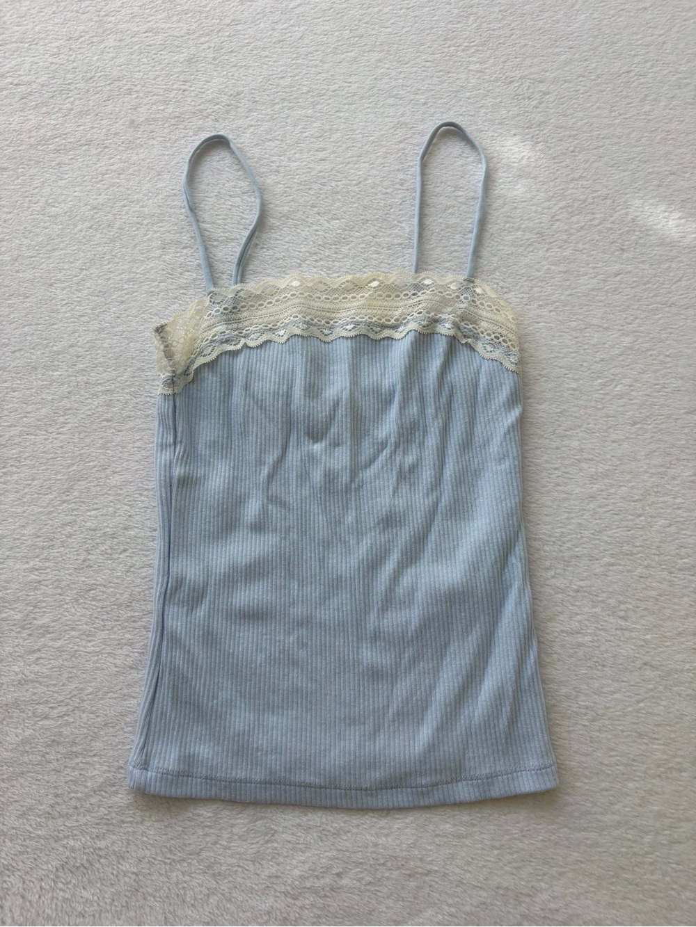 Madewell Light Blue Lace-Trim Ribbed Cami Top